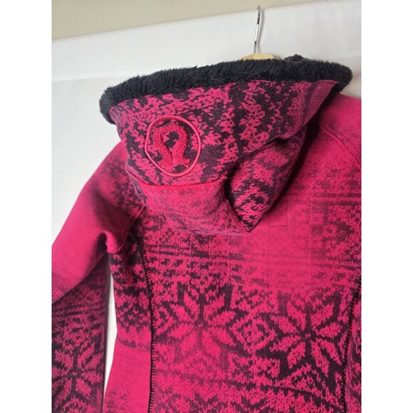 Lululemon Scuba Jacket Special Edition Pink Snowflake Fluffy Hood Full Zip Sz 4 - Picture 6 of 15